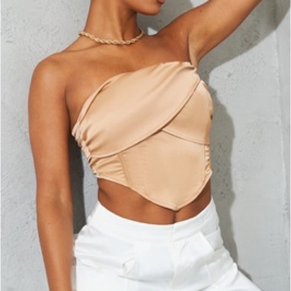 Pretty Little Thing satin draped cropped strapless corset top